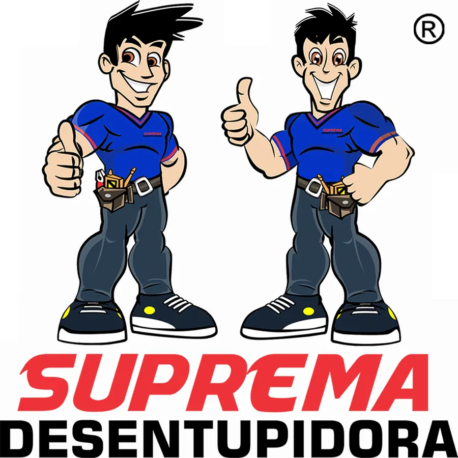 Logo da Suprema Desentupidora com os dois mascotes