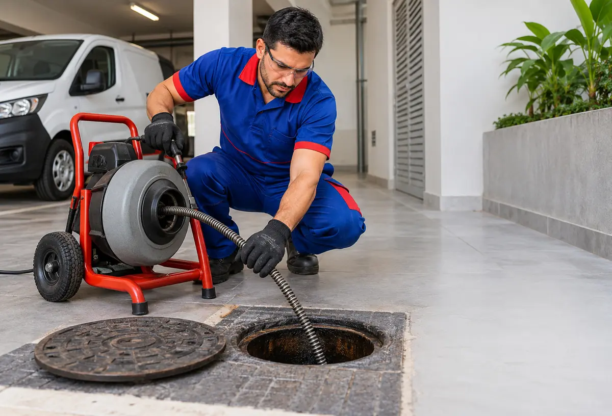 Desentupimento de ralo e caixa sifonada com máquina rotativa